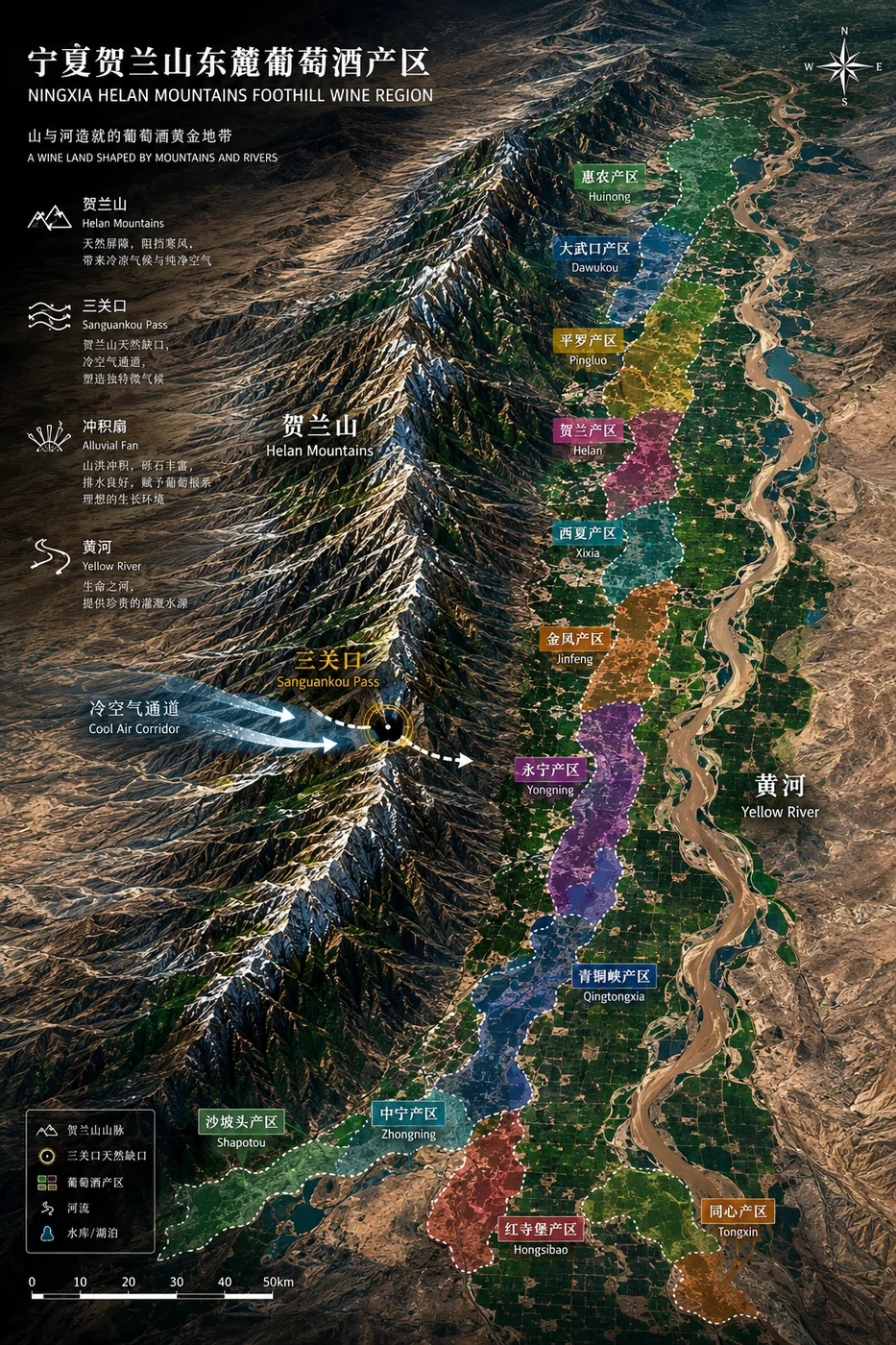 宁夏贺兰山东麓永宁产区与三关口示意图